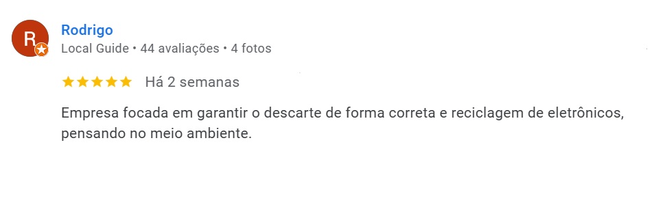 Avaliação 5 estrelas de Rodrigo (Local Guide) sobre a Reversis no Google